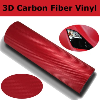 1,52x30 м/рулон ПВХ Материал Красный 3D Углеродное волокно Виниловая пленка из углеродного волокна для обертывания автомобиля с выпуском воздуха Изображение