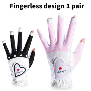 1 Paar Vrouwen Golf Handschoenen Vingerloze Soft Sport Handschoenen Dames Meisje Korrels Anti-Slip Handschoen Links En Rechts Изображение