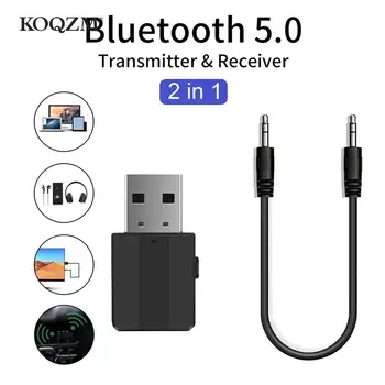 1 комплект USB Bluetooth5.0 Передатчик Приемник Мини 3,5 мм AUX Стерео Беспроводной музыкальный адаптер для автомобильного радио ТВ Bluetooth наушники Изображение