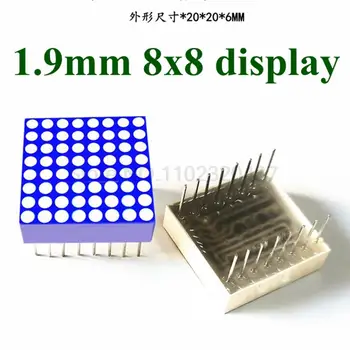 10 шт. синий светодиодный матричный дисплей 1,9 мм, общий анод 8x8, 16pin, высококачественная цифровая трубка Изображение
