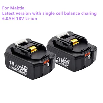 100% Оригинальная Аккумуляторная Батарея Makita 18V 6000mAh для Электроинструментов со светодиодной литий-ионной Заменой LXT BL1860B BL1860 BL1850 BL 1830 Изображение