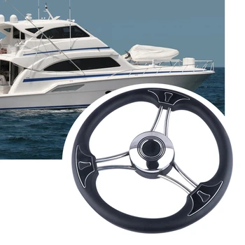 13-дюймовое рулевое колесо для лодки из нержавеющей стали, черная пена, 3 спицы, сверхмощные запасные части для морской лодки, морские запчасти для морской яхты Изображение