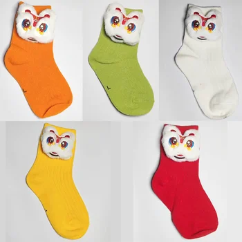 2 пары/лот, Новые детские носки с рисунком китайского танцевального льва, повседневные носки для мальчиков и девочек Изображение
