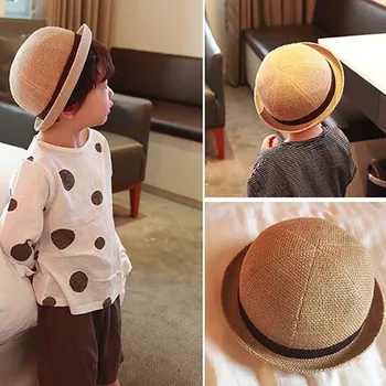 2022 Новый Летний Купол для маленьких детей, Пляжная вентиляция, Мода Для мальчиков и девочек, Классическая Солнцезащитная Соломенная шляпа, однотонные плетеные шляпы-ведра Изображение