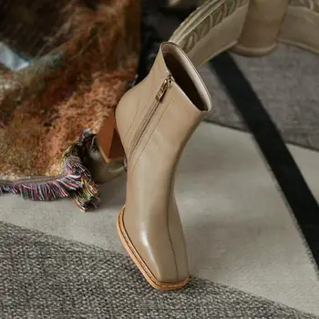 2022 Осенние Короткие ботинки с квадратным носком, Женские ботильоны на высоком каблуке, Женская обувь на платформе и высоком каблуке, Женские Высокие сапоги на среднем каблуке Изображение