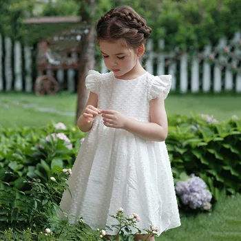 2023 AncoBear Летнее платье принцессы для маленьких девочек, Детский Белый Сарафан без рукавов, Детские Элегантные Повседневные платья, одежда для младенцев Изображение