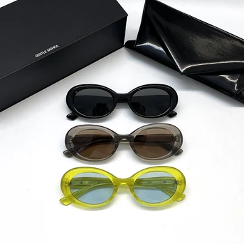 2023 Корейский бренд GENTLE KUN 0003 Солнцезащитные очки Для маленького лица Для мужчин И женщин, круглые ацетатные Солнцезащитные очки UV400 Monster с оригинальным чехлом Изображение