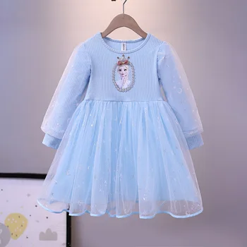 2023 Новое платье принцессы Эльзы, Платье для девочек, Весенне-осеннее детское праздничное платье с длинными рукавами для детей от 2 до 9 лет Изображение