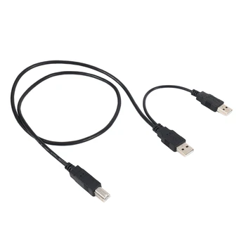 2X Двойной USB 2.0 штекер к стандартному кабелю B Male Y 80 см для принтера, сканера и внешнего жесткого диска Изображение