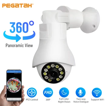 3-Мегапиксельная Лампочка PTZ Камера 360 Поворот Ночного Видения Беспроводная WiFi Камера Smart Security Камеры Видеонаблюдения Лампа Камера Изображение