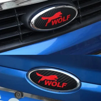 3 пары 3D виниловых наклеек из углеродного волокна с изображением головы и хвоста волка, автомобильные наклейки, наклейка для стайлинга автомобилей Ford Focus, автомобильные аксессуары Изображение