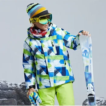 -30 градусов зимняя детская лыжная куртка для мальчиков и девочек, детский лыжный зимний костюм, водонепроницаемая спортивная куртка на открытом воздухе, одежда для подростков 12 14, парка Изображение