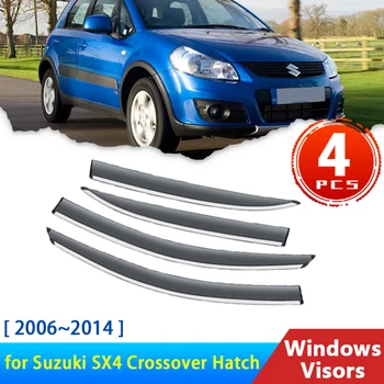 4x Дефлекторы для кроссовера Suzuki SX4 Хэтчбек 2006 ~ 2014 2013 Аксессуары Козырек окна автомобиля, Ветровое стекло, тент для бровей От Дождя, отделка Изображение