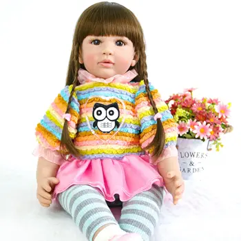 60 см 24 Дюйма, Реалистичная кукла-Реборн для маленьких девочек, Мягкие Силиконовые Длинные Каштановые Волосы, Реалистичная принцесса Для малышей, Bebe Boneca Подарок На День Рождения Изображение