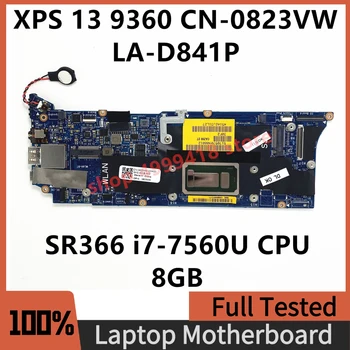 823VW 0823VW CN-0823VW Материнская плата для ноутбука DELL XPS 13 9360 Материнская плата LA-D841P с процессором SR366 i7-7560U 8 ГБ 100% Полностью протестирована В порядке Изображение