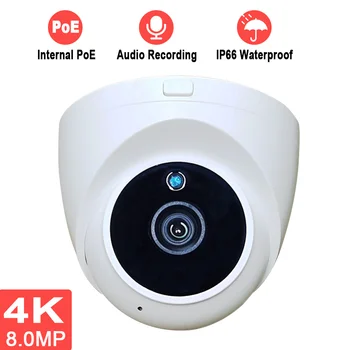 8MP 4K Ultra HD IP Купольная камера Безопасности С Поддержкой Аудиозаписи IP66 H.265 Onvif POE 30m IR Ночного Видения, Совместимая С Hikvision Изображение