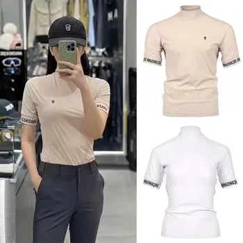 AMAZINGCRE, корейская одежда для гольфа, женская футболка с коротким рукавом, летний спортивный быстросохнущий дышащий топ Изображение