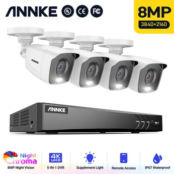 ANNKE 4K Ultra FHD Полноцветная Система видеонаблюдения 8CH 8MP H.265 DVR С 8-Мегапиксельными Наружными Всепогодными Камерами Видеонаблюдения Изображение