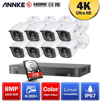 ANNKE 4K Ultra HD 16CH DVR Комплект H.265 + Система Видеонаблюдения 8ШТ 8-Мегапиксельная Система Видеонаблюдения ИК Наружного Ночного Видения Комплект Видеонаблюдения Изображение