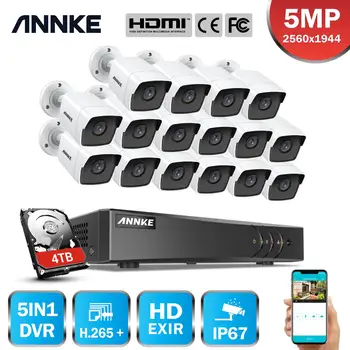 ANNKE H.265 + 5MP Ultra HD 16CH DVR Система Видеонаблюдения 16 шт. Наружная 5MP EXIR Камера Ночного Видения Комплект Видеонаблюдения Изображение