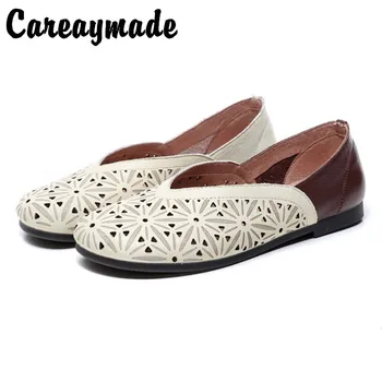 Careaymade-Весенние туфли из натуральной кожи ручной работы, новая винтажная авторская обувь с круглым носком и удобная женская обувь Изображение
