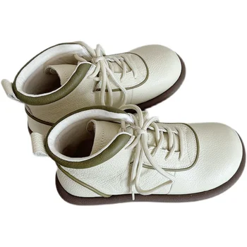 Careaymade-Женские ботинки из натуральной кожи, водонепроницаемые удобные короткие ботинки, ботинки с большим носком, повседневные ботинки, уродливая милая обувь в стиле ретро Изображение
