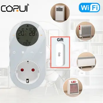 CORUI WiFi Умный разъем для контроля температуры, Панель с цифровым дисплеем, Беспроводной переключатель контроля температуры Alexa Google Home Voice Изображение