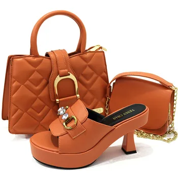 Doershow/ Итальянская обувь в красивом стиле с соответствующими сумками; комплект женской обуви и сумок в африканском стиле для выпускного вечера; летние сандалии HGB1-22 Изображение