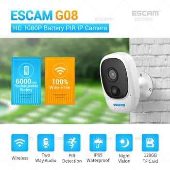 ESCAM G08 1080P HD IP-Камера Наружная Камера видеонаблюдения В помещении PIR Сигнализация Беспроводная WiFi Камера Безопасности с Солнечной Платой Изображение