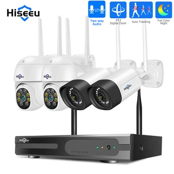 Hiseeu 5-мегапиксельная Беспроводная камера Wi-Fi, Система Слежения за движением, Аудио-Видеомагнитофон, Камеры видеонаблюдения, 10-канальный NVR, Комплект для видеонаблюдения Изображение