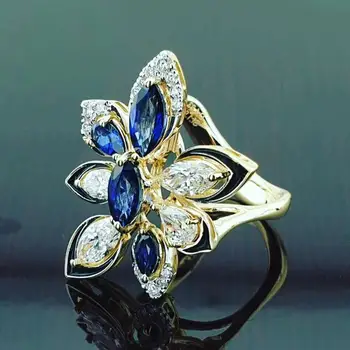Huitan Новый Дизайн, Белые, Синие Женские кольца с циркониевым камнем, Специальное предложение для Помолвки, Женское кольцо на палец, красочный Дропшиппинг Изображение