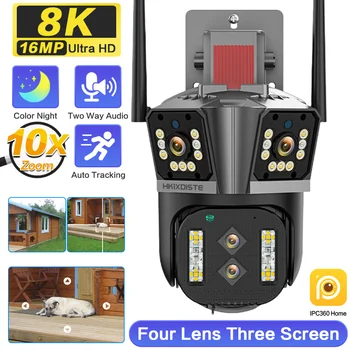 IP-камера WIFI с четырьмя объективами и тремя экранами 8K, 10-кратный гибридный зум, PTZ, автоматическое отслеживание, Водонепроницаемая камера видеонаблюдения Изображение