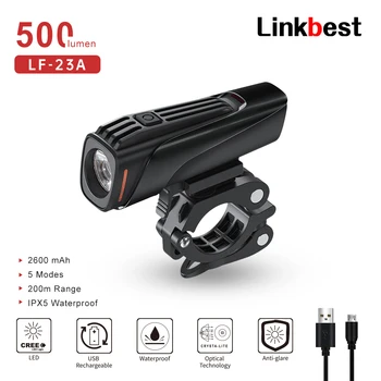 Linkbest USB перезаряжаемый светодиодный велосипедный фонарь IPX5 с водонепроницаемой батареей 2600 мАч, Велосипедная фара для Велосипеда Изображение