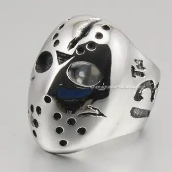 LINSION Хэллоуин Джейсон Хоккей Из нержавеющей Стали 316L Мужское байкерское кольцо в стиле панк-рок 3F001 Изображение
