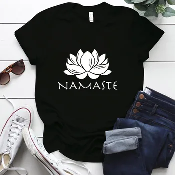 Namaste Женская футболка с Буквенным Принтом, Короткий рукав, O-Образный Вырез, Свободная Женская футболка, Женская Модная Футболка, Топы, Camisetas Mujer Изображение