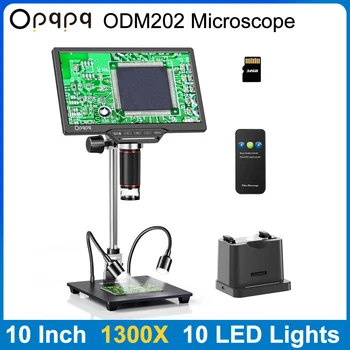 Opqpq ODM202 Max 1300X 25MP Цифровой Электронный Микроскоп 10 дюймов HDMI Биологический Микроскоп 32 ГБ для Пайки печатных плат Ремонт Монет Изображение