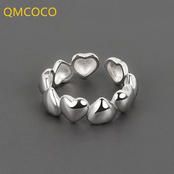 QMCOCO, Корейский стиль INS, Серебряные кольца в форме сердца Для женщин, Новые тенденции, Креативные Геометрические Тайские серебряные украшения для вечеринок, подарки Изображение