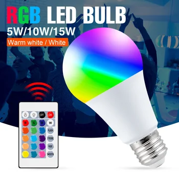 RGB Светодиодная лампа 15 Вт RGBW Light LED 10 Вт Красочная Лампада Светодиодная Лампа 5 Вт RGBWW Рождественское Освещение Изменение 16 Цветов с Дистанционным Управлением Изображение
