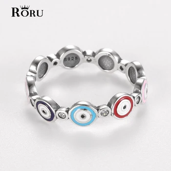 RORU, Серебро 925 пробы, 100% Милое кольцо с глазом Хранителя, красочная эмаль, кольцо на палец для женщин, Мужские Модные Серебряные украшения, подарок 2021 Изображение
