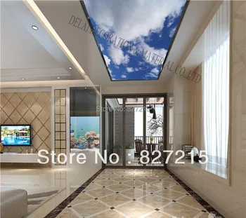 S-1070 / Голубое небо /Потолочная плитка с принтом / Пленка для натяжного потолка из ПВХ / Украшение дома или потолка / Функция потолочной панели Изображение