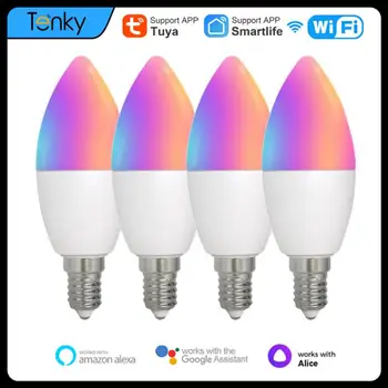 TUYA Smart WiFi E14 Канделябры RGB светодиодные лампочки с регулируемой яркостью, голосовое управление Работает с Alexa Google Home Яндекс Алиса Изображение