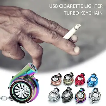 USB Перезаряжаемая турбинная зажигалка, Турбо-прикуриватель, Мини-турбонаддув, брелок для ключей, креативные автомобильные аксессуары Изображение