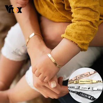 Vnox Изготовленный на заказ браслет для мамы и ребенка Регулируемый браслет-цепочка из нержавеющей стали для новорожденных мальчиков и девочек, браслет для женщин, ювелирные изделия Изображение