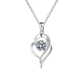 XL020 Lefei, модные Роскошные Простые классические Ожерелья с двойным сердцем из Муассанита, Женские вечерние украшения из стерлингового серебра s925 Пробы Изображение
