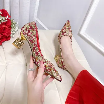Zapatos Para Mujer/свадебные женские туфли с острым носком, Необычный стиль, Zapatos De Mujer, туфли на высоком каблуке для вечеринки, свадебные туфли Изображение