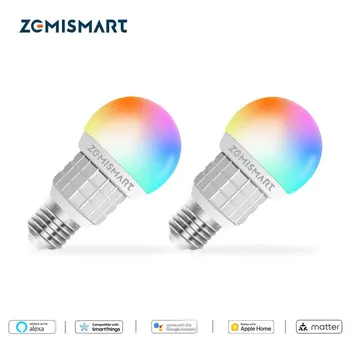 Zemismart Matter Over WiFi 7 Вт Умная светодиодная Лампа RGBCW E27 С Регулируемой Яркостью Homekit SmartThings Siri Alexa Google Home Voice Изображение