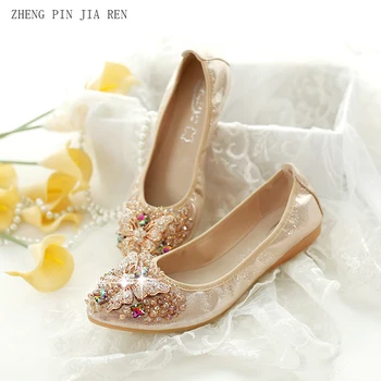 ZHENG PIN JIA REN Roll Egg A19; Женская обувь с металлическим бантом и острым бисером; Удобная обувь для беременных на плоской подошве с бриллиантами; Изображение