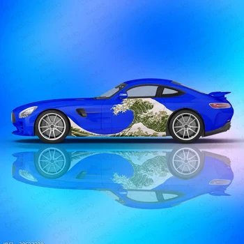 Автомобильная наклейка с волнистым рисунком, Универсальный Размер, крупная автомобильная графика, винтажная отделка автомобиля, боковые графические наклейки Изображение
