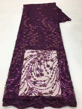 Африканская Тюлевая Кружевная ткань с блестками 2022, Высококачественная Французская вышивка, Сетчатый Кружевной материал, 5 ярдов Для пошива вечерних платьев в нигерийском стиле Изображение