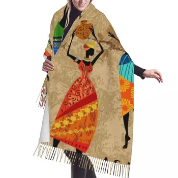 Африканский женский винтажный фон, зимний шарф, шали, обертывание Для женщин и Мужчин, теплые шарфы с кисточками Bufanda Изображение